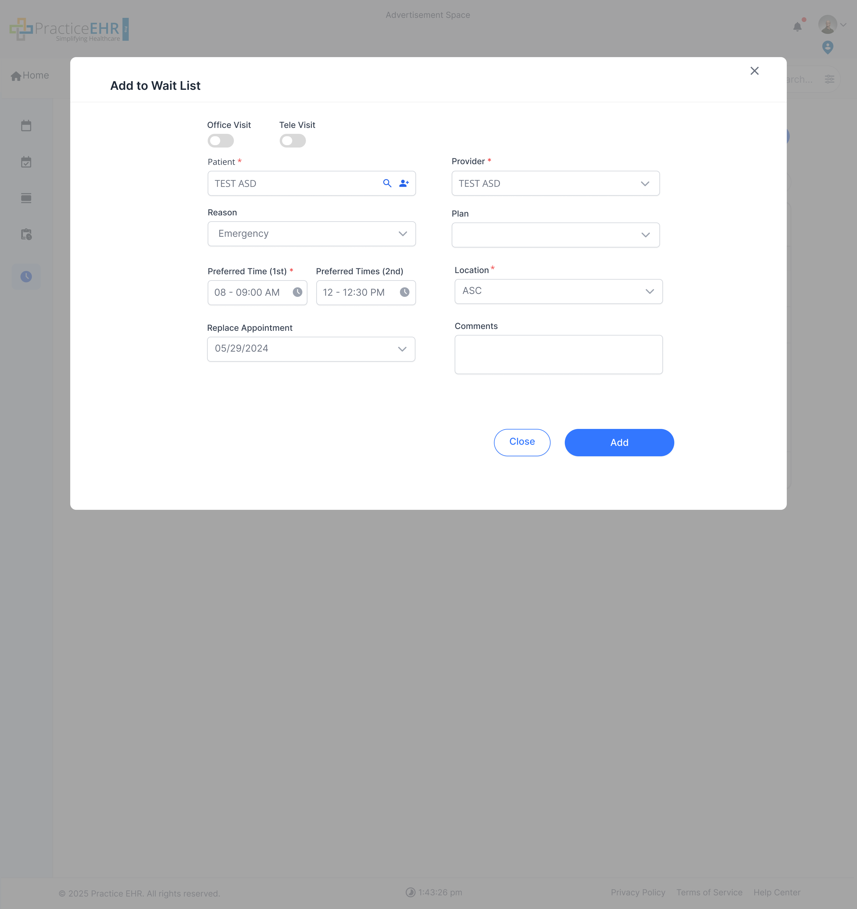 Add To Waitlist Modal